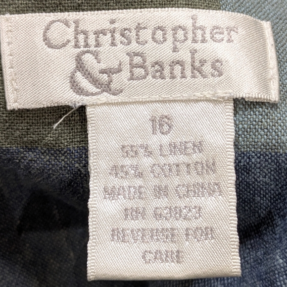 Christopher & Banks Blue Green Plaid Stripes Sleeveless Square Neck Midi Dress - Picture 6 of 7